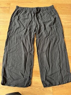 Splendid linen blend pull on wide leg crop pants black womens XL